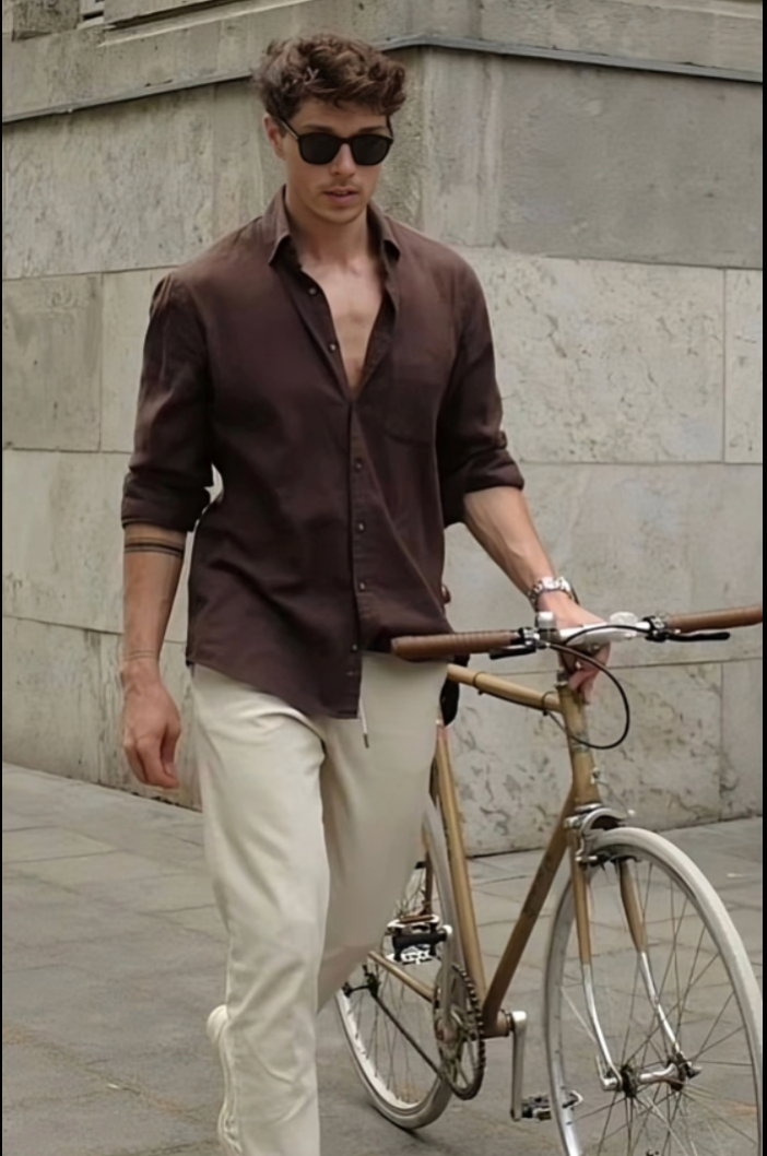 The Architect’s Brown Old Money Edition Linen Shirt by Ningala's